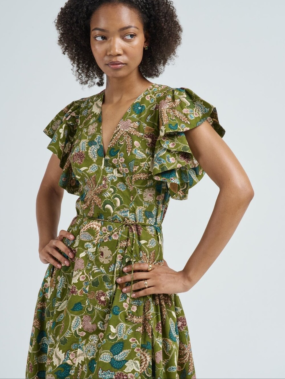 NWT Elie Tahari Green Paisley Floral Flutter Sleeve Midi Dress Size Large